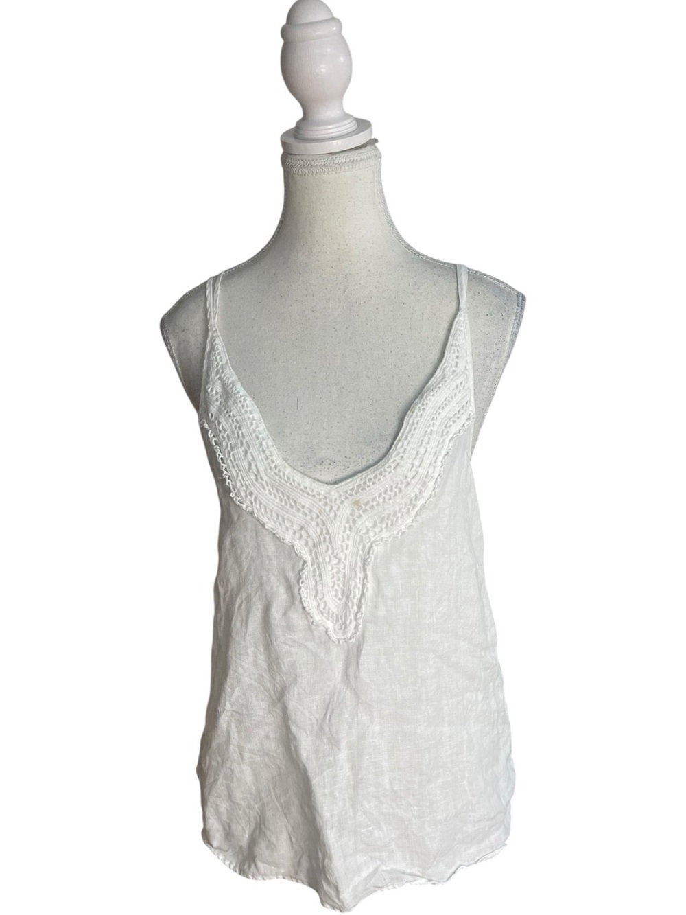 Zara Linen Crochet Trim Camisole Top White
